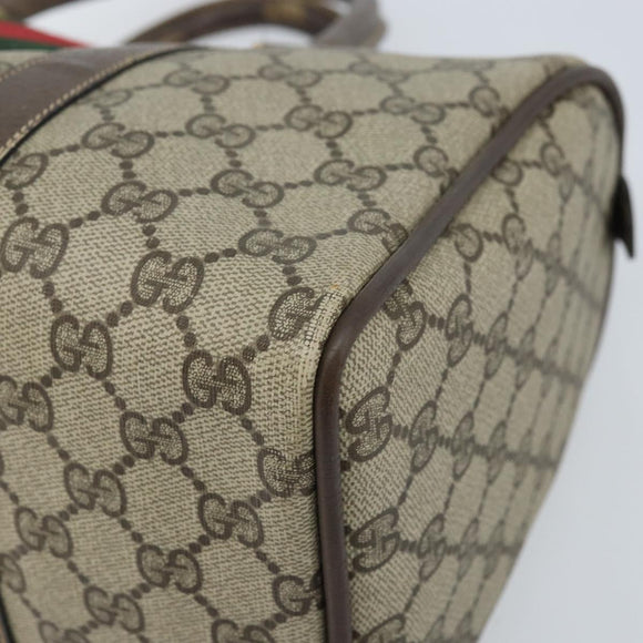 GUCCI GG Supreme Web Sherry Line Boston Bag PVC Beige Gold 58 02 007 Auth ARZ349