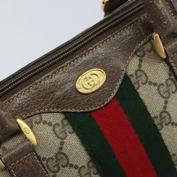 GUCCI GG Supreme Web Sherry Line Boston Bag PVC Beige Gold 58 02 007 Auth ARZ349
