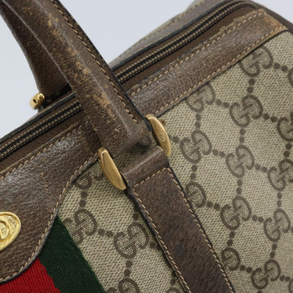 GUCCI GG Supreme Web Sherry Line Boston Bag PVC Beige Gold 58 02 007 Auth ARZ349
