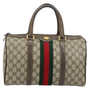 GUCCI GG Supreme Web Sherry Line Boston Bag PVC Beige Gold 58 02 007 Auth ARZ349-13