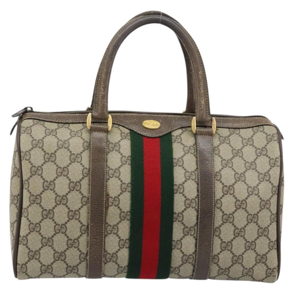 GUCCI GG Supreme Web Sherry Line Boston Bag PVC Beige Gold 58 02 007 Auth ARZ349