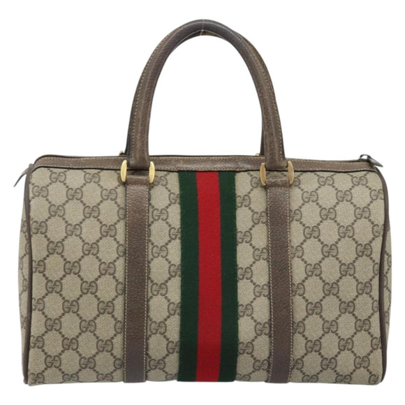 GUCCI GG Supreme Web Sherry Line Boston Bag PVC Beige Gold 58 02 007 Auth ARZ349