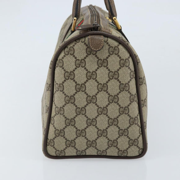 GUCCI GG Supreme Web Sherry Line Boston Bag PVC Beige Gold 58 02 007 Auth ARZ349