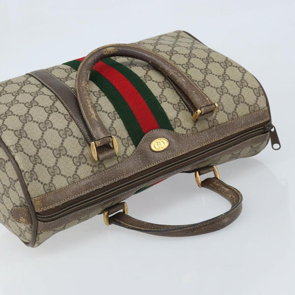 GUCCI GG Supreme Web Sherry Line Boston Bag PVC Beige Gold 58 02 007 Auth ARZ349