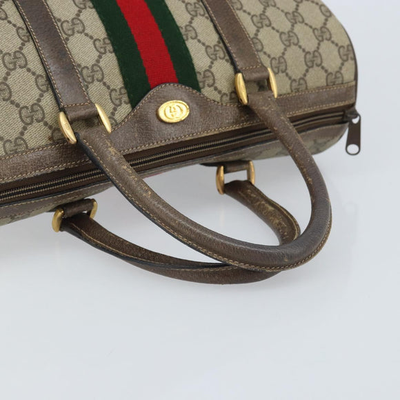 GUCCI GG Supreme Web Sherry Line Boston Bag PVC Beige Gold 58 02 007 Auth ARZ349