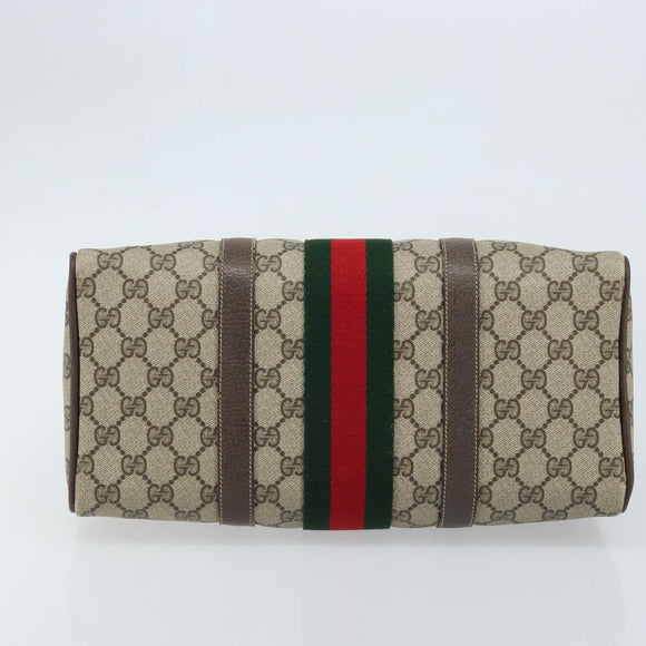 GUCCI GG Supreme Web Sherry Line Boston Bag PVC Beige Gold 58 02 007 Auth ARZ349