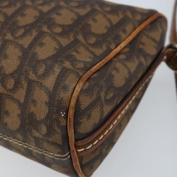 Christian Dior Trotter Canvas Romantic Chain Bag PVC Brown Silver Auth ARZ357