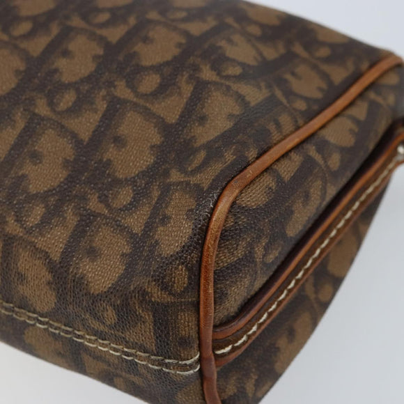 Christian Dior Trotter Canvas Romantic Chain Bag PVC Brown Silver Auth ARZ357