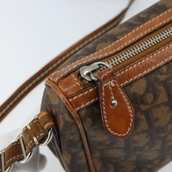 Christian Dior Trotter Canvas Romantic Chain Bag PVC Brown Silver Auth ARZ357