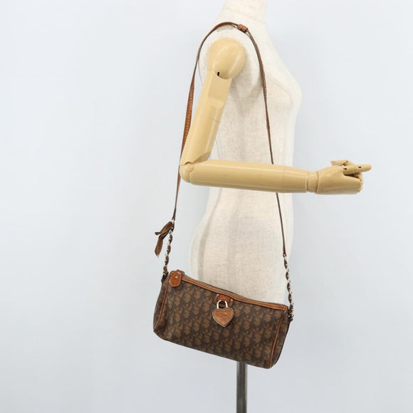 Christian Dior Trotter Canvas Romantic Chain Bag PVC Brown Silver Auth ARZ357