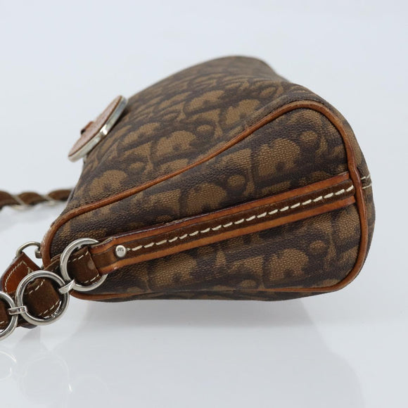 Christian Dior Trotter Canvas Romantic Chain Bag PVC Brown Silver Auth ARZ357