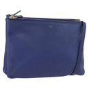 CELINE Trio Shoulder Bag Leather Blue Gold Auth ARZ364-1