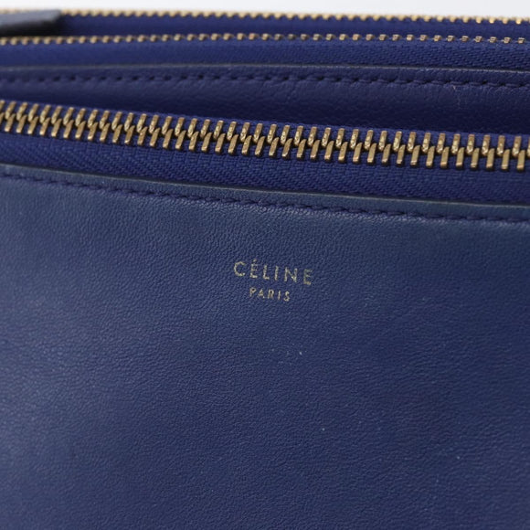 CELINE Trio Shoulder Bag Leather Blue Gold Auth ARZ364