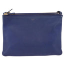 CELINE Trio Shoulder Bag Leather Blue Gold Auth ARZ364-13