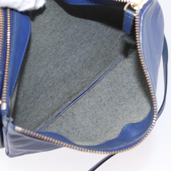 CELINE Trio Shoulder Bag Leather Blue Gold Auth ARZ364
