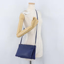 CELINE Trio Shoulder Bag Leather Blue Gold Auth ARZ364-23