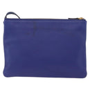 CELINE Trio Shoulder Bag Leather Blue Gold Auth ARZ364-2