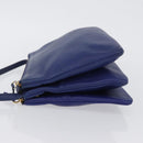 CELINE Trio Shoulder Bag Leather Blue Gold Auth ARZ364-4