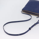 CELINE Trio Shoulder Bag Leather Blue Gold Auth ARZ364-7