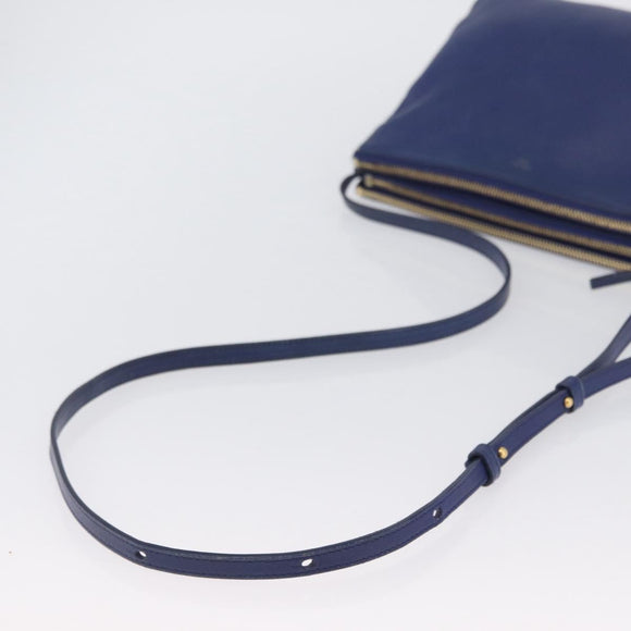 CELINE Trio Shoulder Bag Leather Blue Gold Auth ARZ364