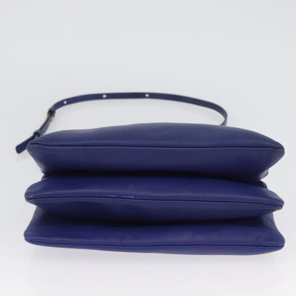 CELINE Trio Shoulder Bag Leather Blue Gold Auth ARZ364