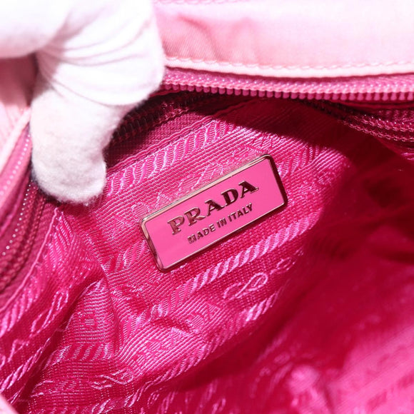 PRADA Ribbon Hand Bag Nylon 2way Pink Silver Auth ARZ368