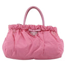 PRADA Ribbon Hand Bag Nylon 2way Pink Silver Auth ARZ368-13