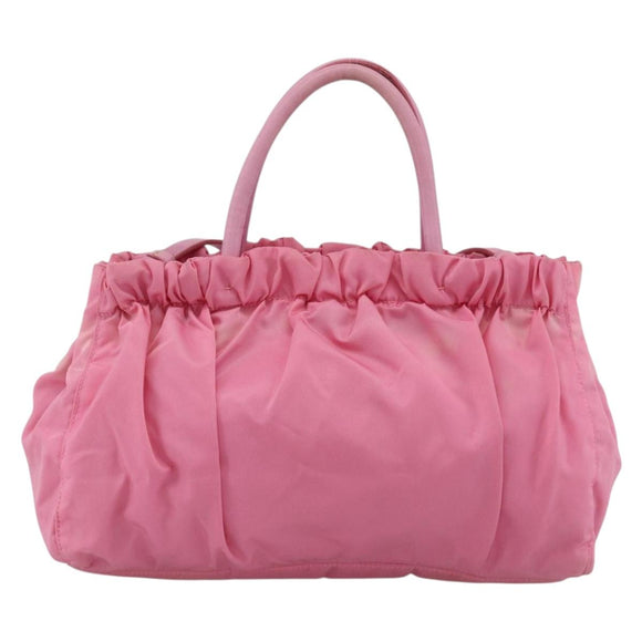 PRADA Ribbon Hand Bag Nylon 2way Pink Silver Auth ARZ368