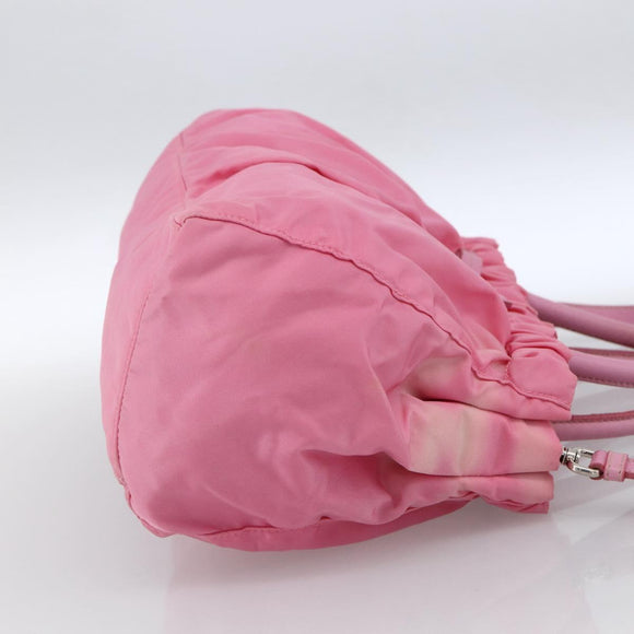 PRADA Ribbon Hand Bag Nylon 2way Pink Silver Auth ARZ368