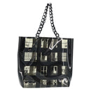CHANEL Chain Tote Bag Vinyl Black CC Auth ARZ371-1