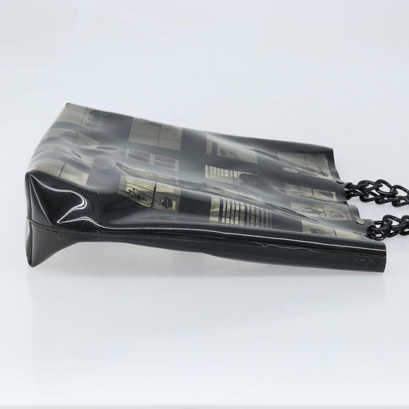 CHANEL Chain Tote Bag Vinyl Black CC Auth ARZ371