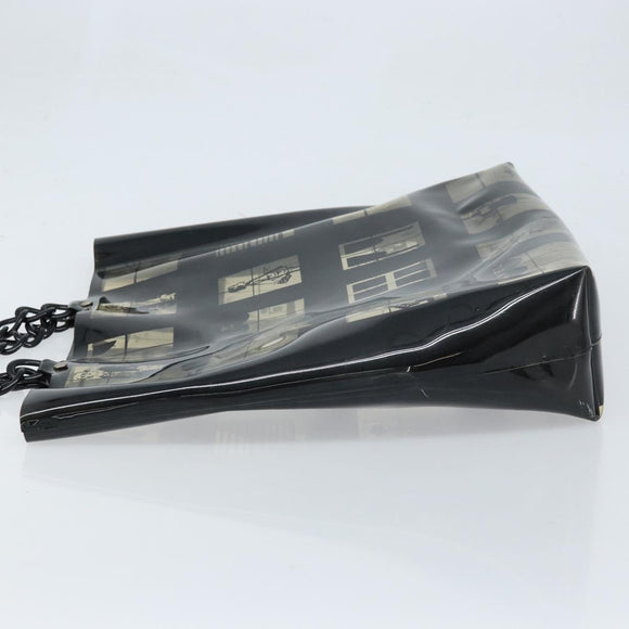 CHANEL Chain Tote Bag Vinyl Black CC Auth ARZ371