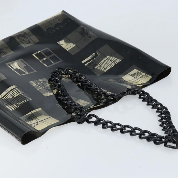 CHANEL Chain Tote Bag Vinyl Black CC Auth ARZ371