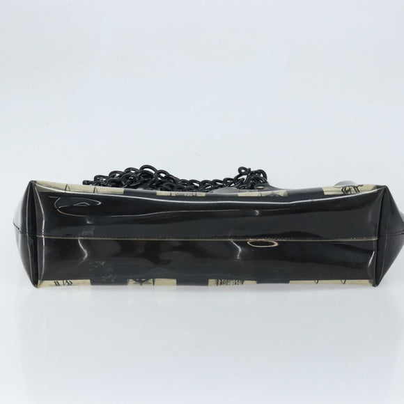 CHANEL Chain Tote Bag Vinyl Black CC Auth ARZ371