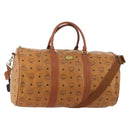 MCM Logogram Vicetos Boston Bag PVC 2way Brown Gold Auth ARZ373-1