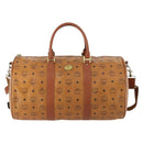MCM Logogram Vicetos Boston Bag PVC 2way Brown Gold Auth ARZ373-2
