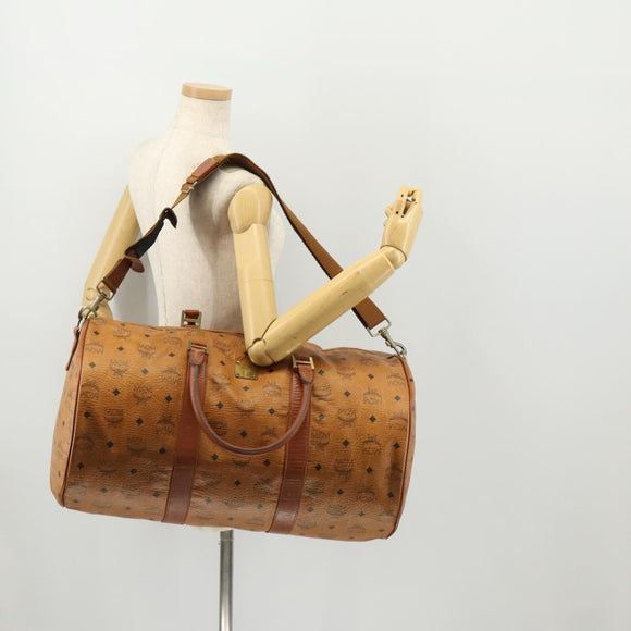 MCM Logogram Vicetos Boston Bag PVC 2way Brown Gold Auth ARZ373