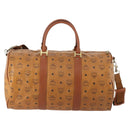 MCM Logogram Vicetos Boston Bag PVC 2way Brown Gold Auth ARZ373-3