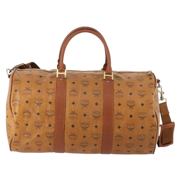 MCM Logogram Vicetos Boston Bag PVC 2way Brown Gold Auth ARZ373