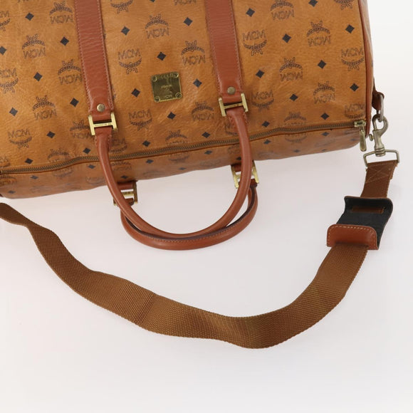 MCM Logogram Vicetos Boston Bag PVC 2way Brown Gold Auth ARZ373