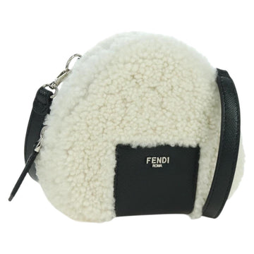 FENDI Rice Ball Shoulder Bag Mouton White Silver Auth ARZ384SM