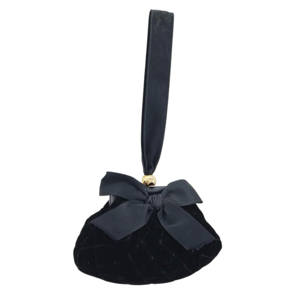 CHANEL Hand Bag Velor Black Gold CC Auth ARZ385A
