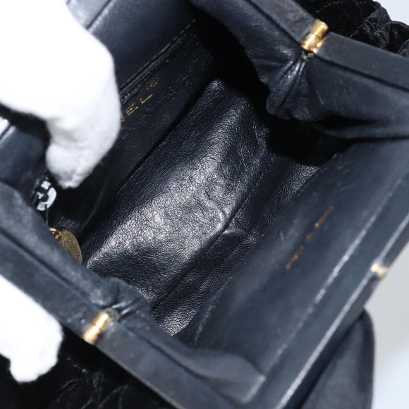CHANEL Hand Bag Velor Black Gold CC Auth ARZ385A