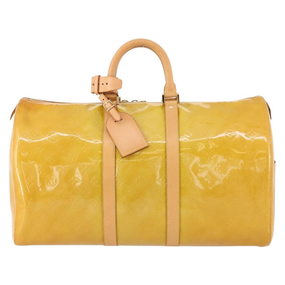 LOUIS VUITTON Monogram Vernis Mercer Boston Bag Beige M91000 LV Auth ARZ413