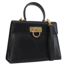 Salvatore Ferragamo Gancini Hand Bag Leather 2way Black Gold Auth ARZ416-1