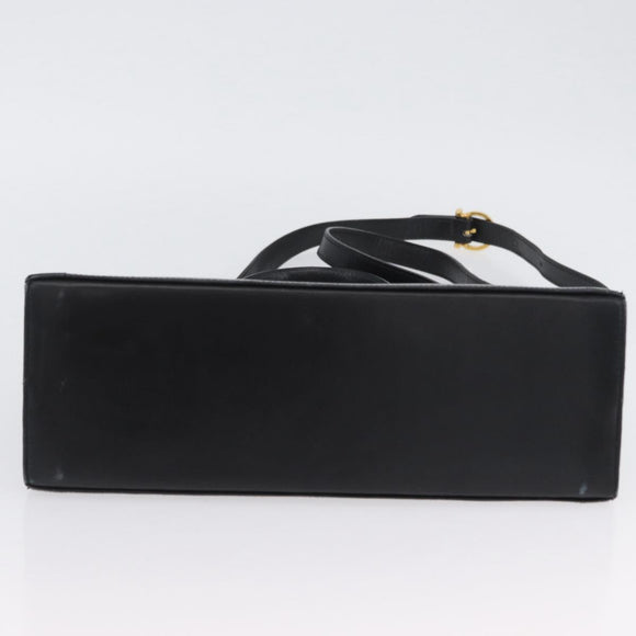 Salvatore Ferragamo Gancini Hand Bag Leather 2way Black Gold Auth ARZ416