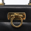 Salvatore Ferragamo Gancini Hand Bag Leather 2way Black Gold Auth ARZ416-18