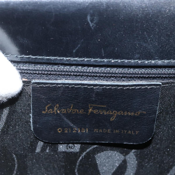 Salvatore Ferragamo Gancini Hand Bag Leather 2way Black Gold Auth ARZ416