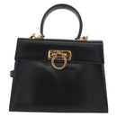 Salvatore Ferragamo Gancini Hand Bag Leather 2way Black Gold Auth ARZ416-13