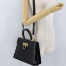 Salvatore Ferragamo Gancini Hand Bag Leather 2way Black Gold Auth ARZ416-27